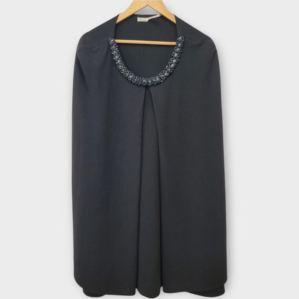 Leon‎ Max Cape Poncho Size Small Black Jeweled Neck Wool Silk Elegant Evening